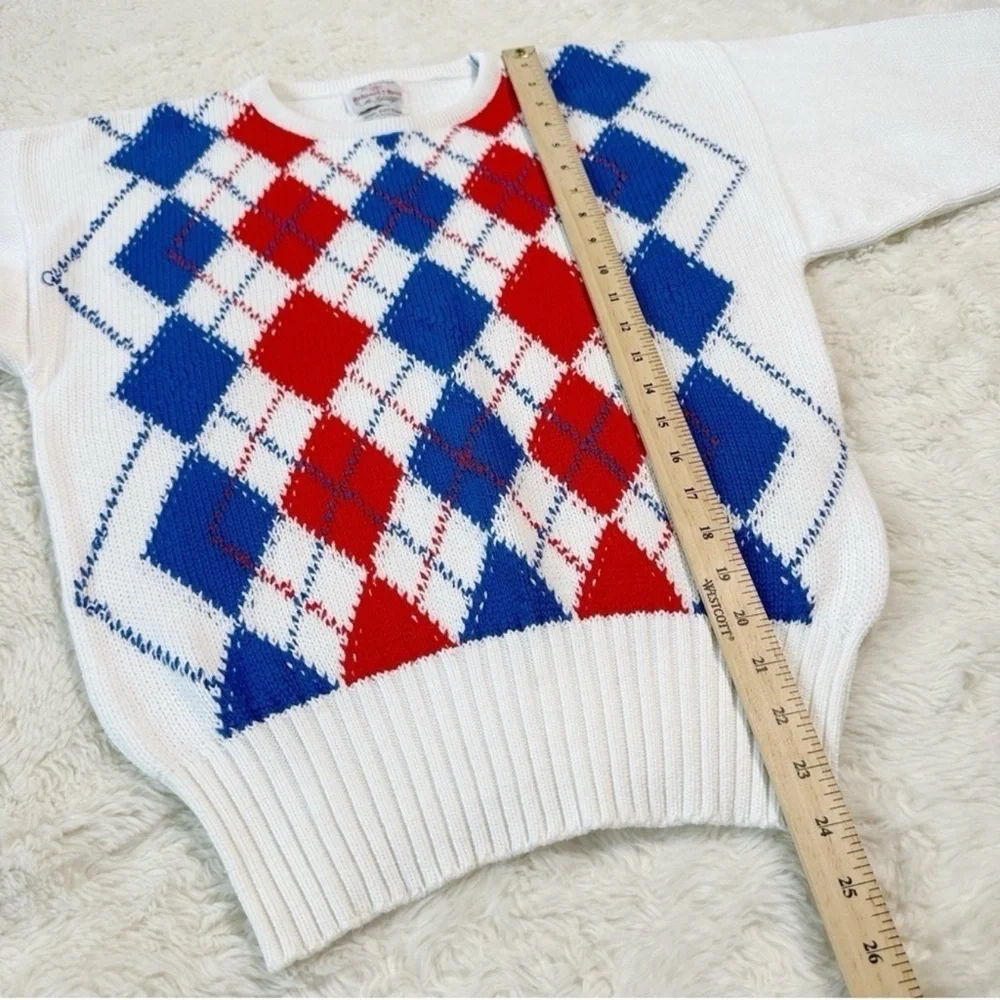 VTG Men White Argyle Cotton Scotland Crewneck Knit Sweater SMALL Classic Country - Picture 6 of 9